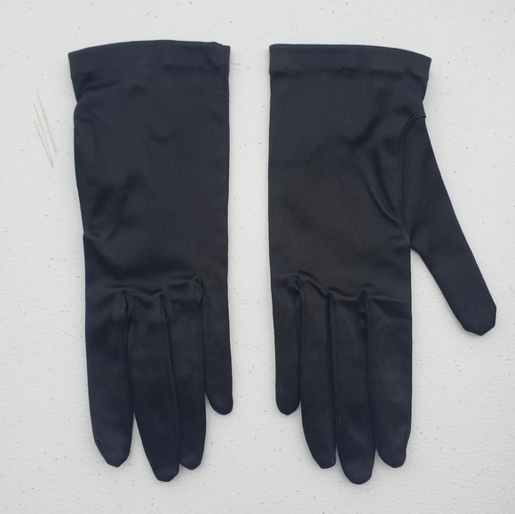 Vintage Western Germany Nylon Satin Black Rhinestone Buttoned Shortie Gloves - Picture 2 of 5